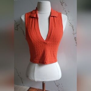 Zara Orange Collared Knit Crop Top Womens S Sleeveless